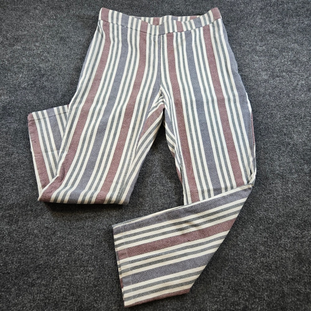 Free People Mod Linen Blend Vertical Striped Trousers Crop Side Zip Size 4 Boho